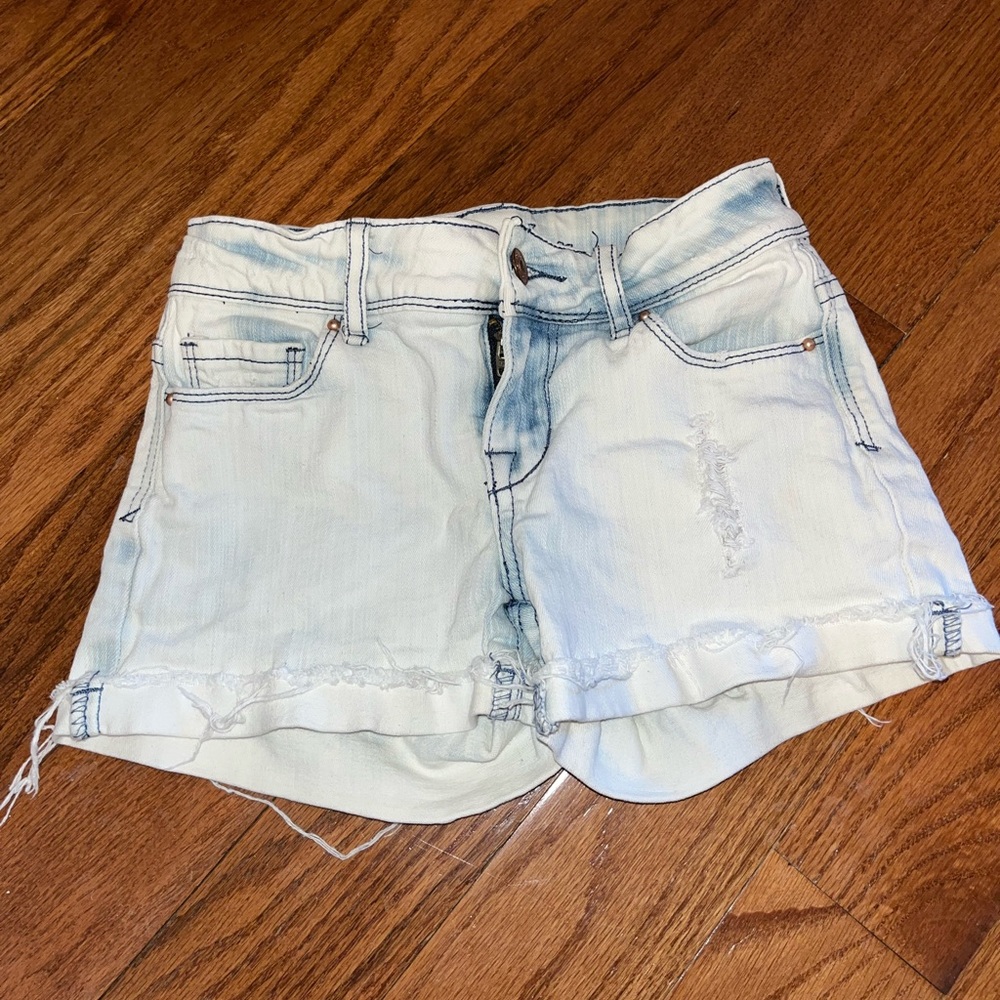 Bleached frayed denim shorts